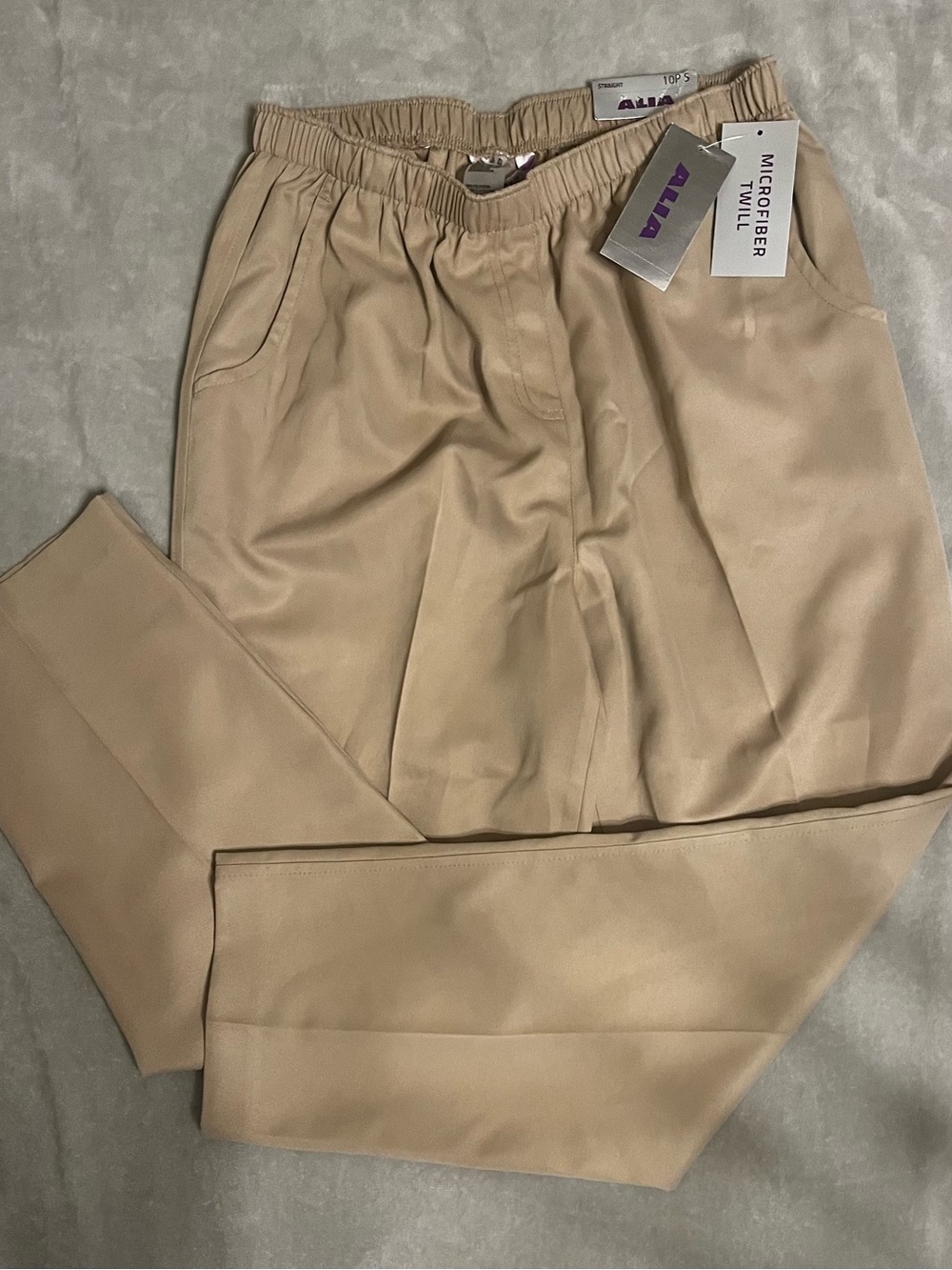 Alia Beige Microfiber Twill Elastic-Waist Trousers